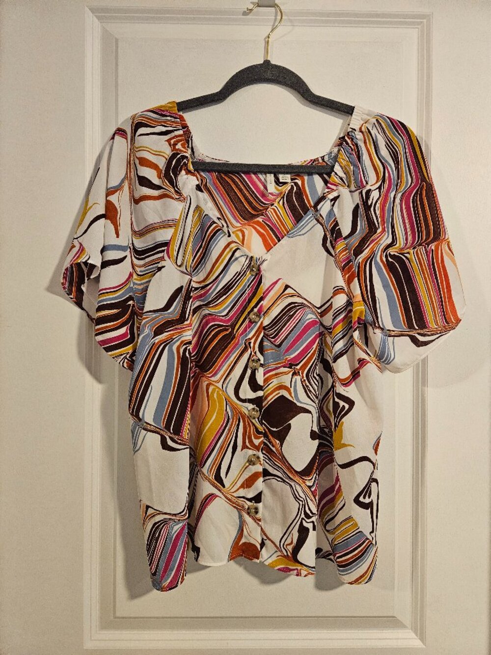 EST. 1946 Abstract Swirl Print Button Front Blouse Size Large Multicolor